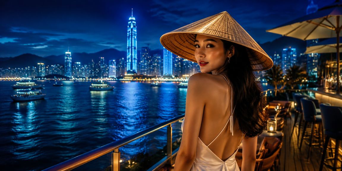 Người phụ nữ Việt Nam đội nón lá bên bờ biển Nha Trang – biểu tượng văn hóa truyền thống Việt